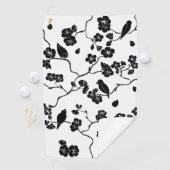 Black and White Pattern Birds on Cherry Blossoms Golfhanddoek (Insitu)