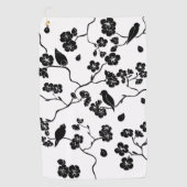 Black and White Pattern Birds on Cherry Blossoms Golfhanddoek (Voorkant)