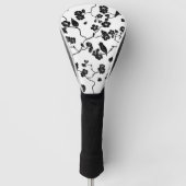 Black and White Pattern Birds on Cherry Blossoms Golfheadcover (Voorkant)