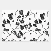 Black and White Pattern Birds on Cherry Blossoms Inpakpapier Vel (Voorkant 3)
