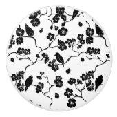 Black and White Pattern Birds on Cherry Blossoms Keramische Knop (Voorkant)