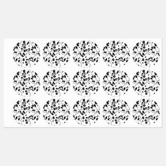 Black and White Pattern Birds on Cherry Blossoms Labels (Vel)