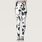 Black and White Pattern Birds on Cherry Blossoms Leggings (Voorkant)