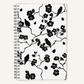 Black and White Pattern Birds on Cherry Blossoms Notitieboek (Voorkant)