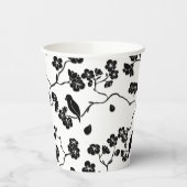 Black and White Pattern Birds on Cherry Blossoms Papieren Bekers (Links)