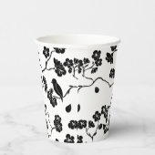 Black and White Pattern Birds on Cherry Blossoms Papieren Bekers (Rechts)