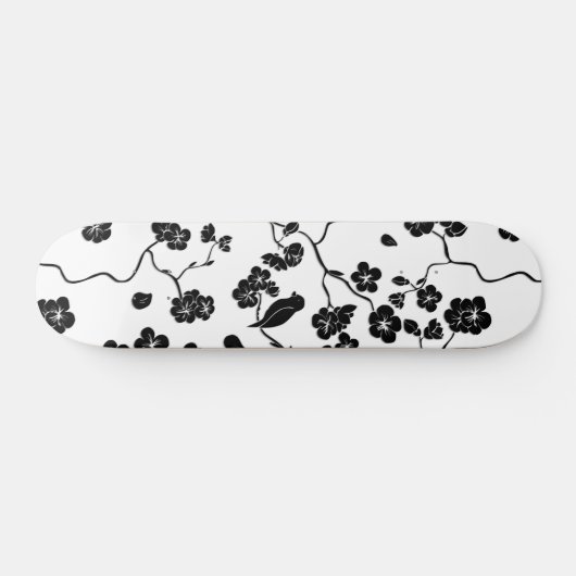 Black and White Pattern Birds on Cherry Blossoms Persoonlijk Skateboard (Horizontaal)