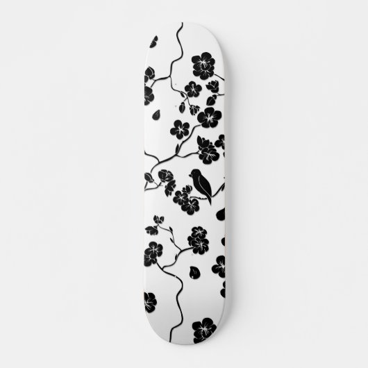 Black and White Pattern Birds on Cherry Blossoms Persoonlijk Skateboard (Voorkant)