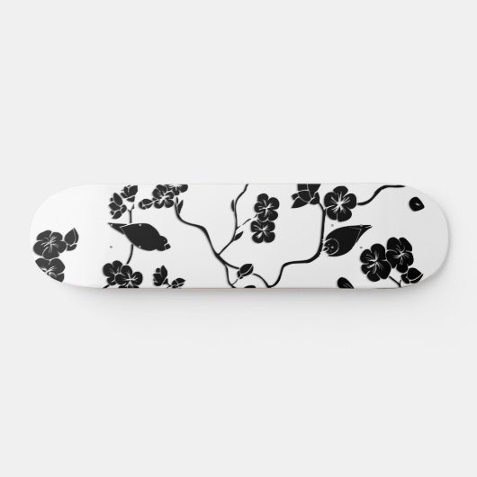 Black and White Pattern Birds on Cherry Blossoms Persoonlijk Skateboard (Horizontaal)