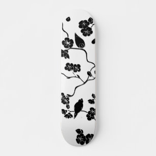 Black and White Pattern Birds on Cherry Blossoms Persoonlijk Skateboard