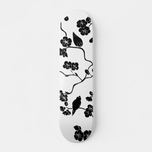 Black and White Pattern Birds on Cherry Blossoms Persoonlijk Skateboard (Voorkant)