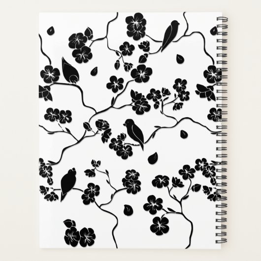 Black and White Pattern Birds on Cherry Blossoms Planner (Achterkant)