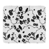 Black and White Pattern Birds on Cherry Blossoms Snijplank (Voorkant)