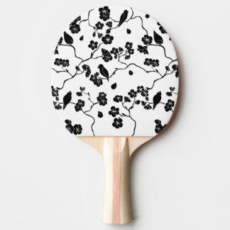 Black and White Pattern Birds on Cherry Blossoms Tafeltennisbatje