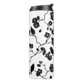 Black and White Pattern Birds on Cherry Blossoms Thermosbeker (Gedraaid links)