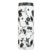 Black and White Pattern Birds on Cherry Blossoms Thermosbeker (Achterkant)