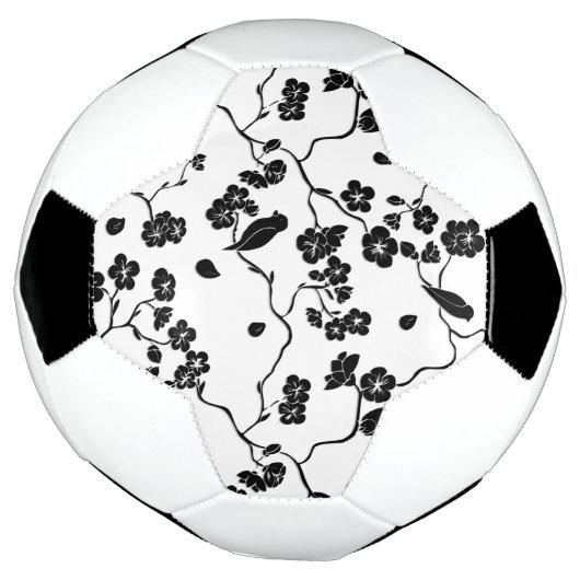 Black and White Pattern Birds on Cherry Blossoms Voetbal (Gedraaid)