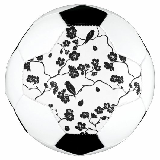 Black and White Pattern Birds on Cherry Blossoms Voetbal (Voorkant)