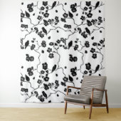 Black and White Pattern Birds on Cherry Blossoms Wandkleed (In situ)