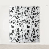 Black and White Pattern Birds on Cherry Blossoms Wandkleed (Voorkant)