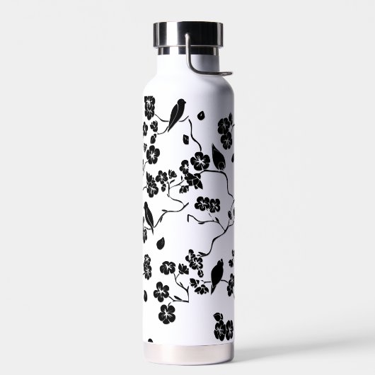 Black and White Pattern Birds on Cherry Blossoms Waterfles (Links)