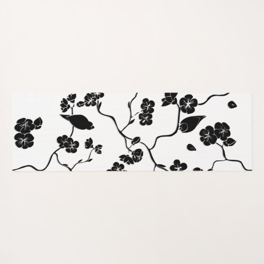 Black and White Pattern Birds on Cherry Blossoms Yogamat (Achterkant (horizontaal))