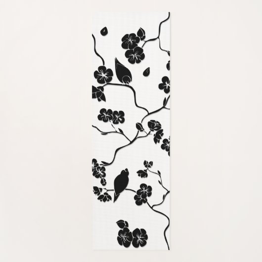 Black and White Pattern Birds on Cherry Blossoms Yogamat (Voorkant)