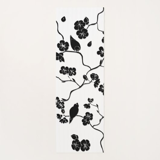 Black and White Pattern Birds on Cherry Blossoms Yogamat (Achterkant)