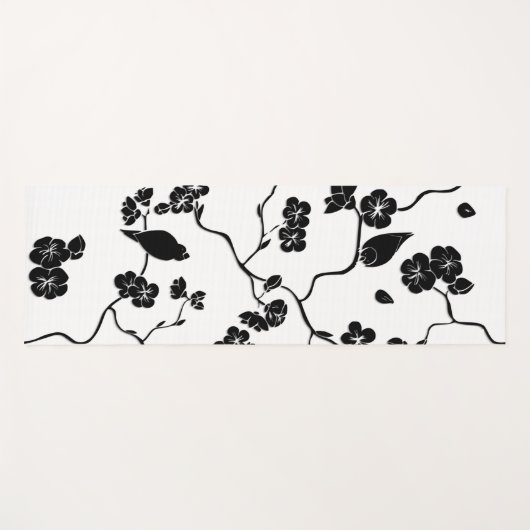 Black and White Pattern Birds on Cherry Blossoms Yogamat (Voorkant (horizontaal))