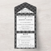 Black and White Pattern Chic Elegant Wedding All In One Uitnodiging (Binnen)