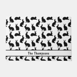 Black And White Pattern Of Bunnies With A Name Deurmat
