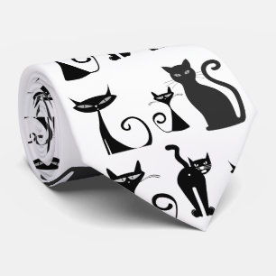 Black and White Pattern with Funny Looking Cats Stropdas