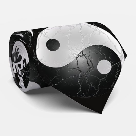 Black and White Pattern Yin and Yang Stropdas (Opgerold)