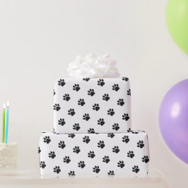 Black and White Paw Print Pattern Cadeaupapier