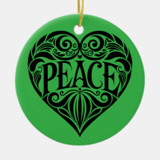 BLACK AND WHITE PEACE HEART KERAMISCH ORNAMENT