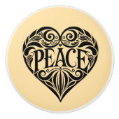BLACK AND WHITE PEACE HEART KERAMISCHE KNOP (Voorkant)