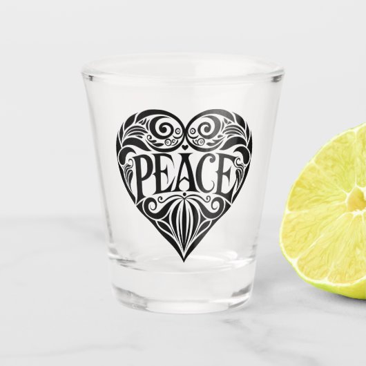 BLACK AND WHITE PEACE HEART SHOT GLAS (Voorkant)
