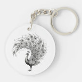 Black and White Peacock Sleutelhanger (Achterkant)