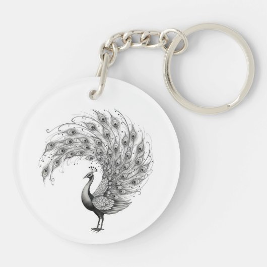 Black and White Peacock Sleutelhanger (Achterkant)