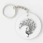 Black and White Peacock Sleutelhanger (Voorkant)