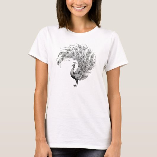 Black and White Peacock T-shirt (Voorkant)