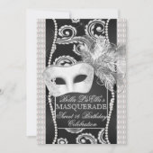 Black and White Pearl Masquerade Uitnodiging (Voorkant)
