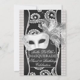 Black and White Pearl Masquerade Uitnodiging