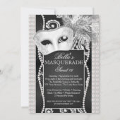 Black and White Pearl Masquerade Uitnodiging (Achterkant)