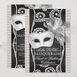 Black and White Pearl Masquerade Uitnodiging