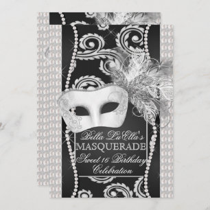 Black and White Pearl Masquerade Uitnodiging