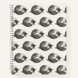 Black and white pencil drawing of a sleeping cat notitieboek