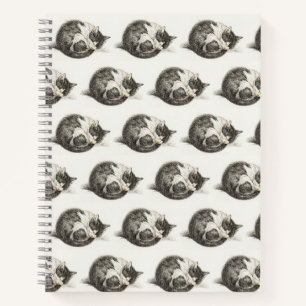 Black and white pencil drawing of a sleeping cat notitieboek