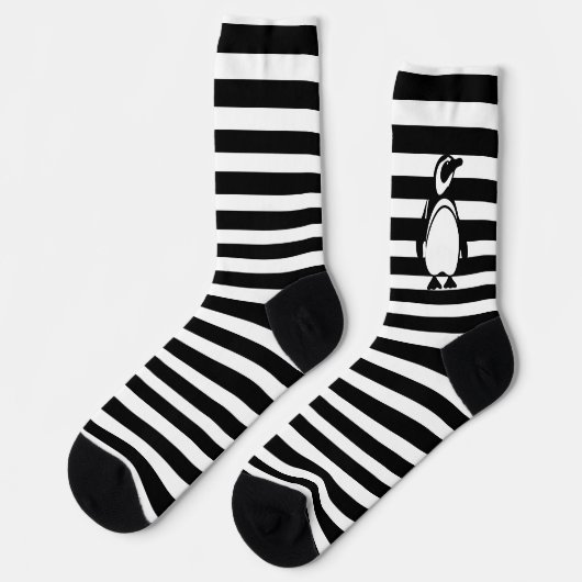Black and White Penguin and Stripes Sokken (Links)