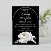 Black and White Peony Silver Wedding Invitation Folie Feestdagenkaart (Staand Voorkant)
